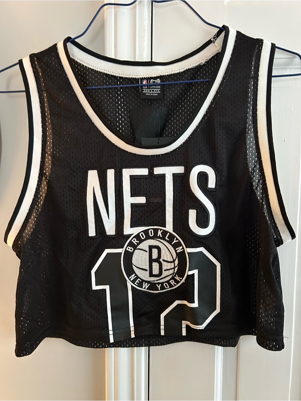 NBA Black and White Brooklyn Nets Mesh Crop Jersey